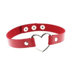 Leather Heart Choker Collar Red